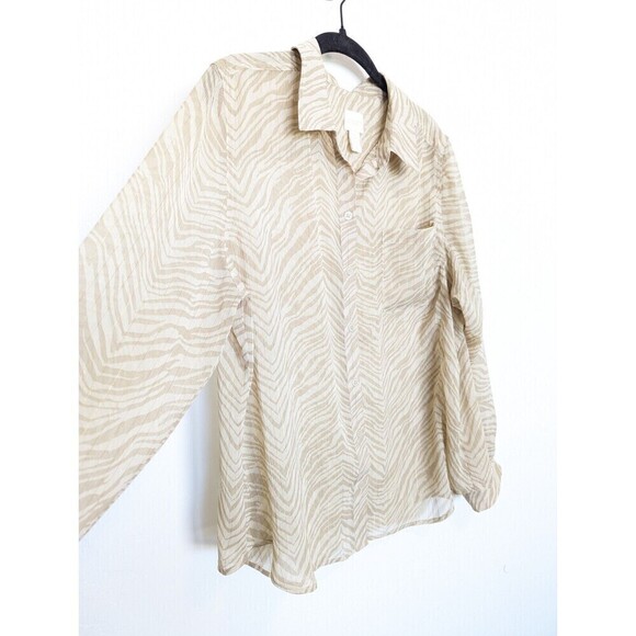 Chicos Blouse Womens Medium Ivory Zebra Print Sheer Button Up Office Career Top - Picture 3 of 12